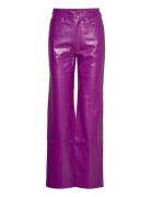 Pants Pu Straightleg Bottoms Trousers Leather Leggings-Byxor Purple RO...