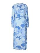 Slfsusie L/S Aop Ankle Wrap Dress Noos Maxiklänning Festklänning Blue ...