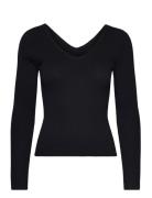 Ribbed Sweater With Low-Cut Back Tops T-shirts & Tops Long-sleeved Bla...