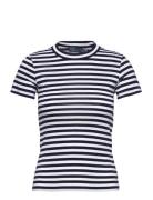 Striped Ribbed Cotton Crewneck Tee Tops T-shirts & Tops Short-sleeved ...