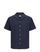 Jjaydan Seersucker Resort Shirt Ss Tops Shirts Short-sleeved Navy Jack...