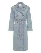 Mango Double Breasted Denim Trench Blå