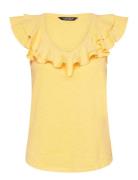 Lauren Ralph Lauren Ruffle-Trim Slub Jersey Sleeveless Tee Gul