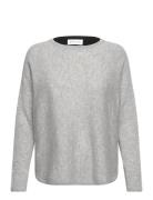 Curved Double Colors Tops Knitwear Jumpers Grey Davida Cashmere