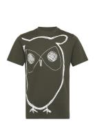 Knowledge Cotton Apparel Aop Owl Tee - Gots/Vegan Khaki Green