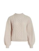 Vichinti O-Neck Cable Knit Top-Noos Tops Knitwear Jumpers Beige Vila