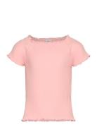 Top Rib Curly Hem Stina Tops T-shirts Short-sleeved Pink Lindex