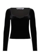 Low-Cut Velvet T-Shirt Tops Blouses Long-sleeved Black Mango