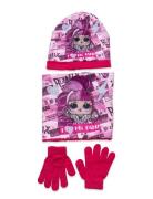 Set 3 Pcs Bonnet+Collar+Gloves Accessories Headwear Hats Beanie Pink L...