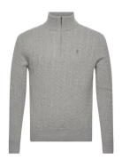 Cable-Knit Wool-Cotton Sweater Tops Knitwear Half Zip Jumpers Grey Pol...
