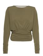Draped Back Top Tops Blouses Long-sleeved Khaki Green Gina Tricot