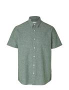 Slhregnew-Linen Shirt Ss Classic Tops Shirts Short-sleeved Green Selec...