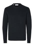 Selected Homme Slhdane Ls Knit Structure Crew Neck Noos Marinblå