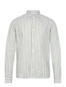 Jamie Cotton Linen Striped Shirt Ls Tops Shirts Casual Green Clean Cut...