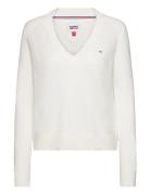 Tjw Essential Vneck Sweater Tops Knitwear Jumpers White Tommy Jeans