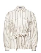 Polo Ralph Lauren Belted Striped Linen Utility Shirt Kräm