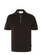 Slhrelax-Terry Ss Zip Polo Ex Tops Polos Short-sleeved Black Selected ...