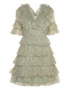 Malina Sky V-Neck Frill Mini Lace Dress Khaki Green