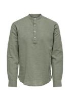 ONLY & SONS Onscaiden Ls Halfplackt Linen Shirt Noos Grön