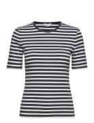 GANT Slim Striped 1X1 Ribbed Ss T-Shirt Blå