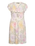 Floral Bubble Crepe Tie-Neck Dress Kort Klänning Pink Lauren Ralph Lau...