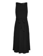 Lauren Ralph Lauren Belted Crepe Sleeveless Dress Svart