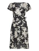 Lauren Ralph Lauren Floral Linen Flutter-Sleeve Wrap Dress Svart