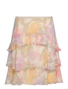 Floral Crinkle Georgette Tiered Skirt Kort Kjol Pink Lauren Ralph Laur...