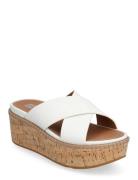 FitFlop Eloise Leather/Cork Wedge Cross Slides Vit