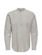 ONLY & SONS Onscaiden Ls Halfplackt Linen Shirt Noos Beige