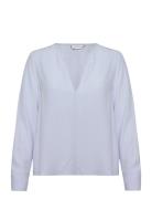 Tommy Hilfiger Viscose Crepe V-Neck Blouse Blå