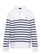 Ralph Lauren Kids Striped Spa Terry Quarter-Zip Sweatshirt Vit