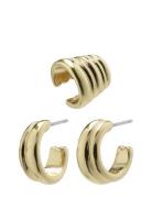 Pilgrim Nadya Hoop And Cuff Earrings 2-In-1 Set Guld