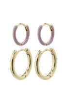 Pilgrim Marit Purple Hoop Earrings 2-In-1 Set Guld