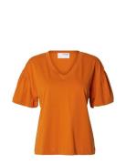 Selected Femme Slfcarli Ss V-Neck Tee Orange