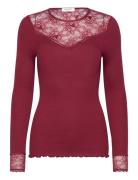 Rosemunde Silk T-Shirt Regular Ls W/Lace Röd