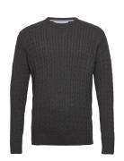O-Neck Cable Knit Tops Knitwear Round Necks Grey Lindbergh