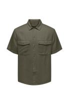 Onskari Ss Shirt Visc Lin 0075 Cs Tops Shirts Short-sleeved Green ONLY...