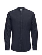 ONLY & SONS Onscaiden Ls Solid Linen Mao Shirt Noos Marinblå