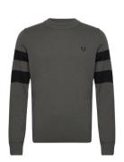 Tipped Sleeve Jumper Tops Knitwear Round Necks Green Fred Perry