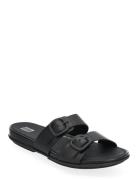 FitFlop Gracie Rubber-Buckle Two-Bar Leather Slides Svart