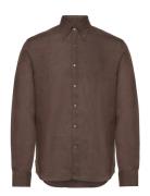 Reg Fit Bd Signature Linen Designers Shirts Casual Brown Oscar Jacobso...