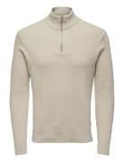 ONLY & SONS Onsphil Reg 12 Struc Half Zip Knit Noos Kräm