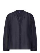 Rel Cotton Silk Blouse Tops Blouses Long-sleeved Blue GANT