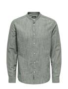 ONLY & SONS Onsarlo Slim Ls Mao Hrb Linen Shirt Grön