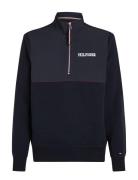 Tommy Hilfiger Monotype Mix Media Half Zip Blå