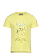 T-Shirt W. Print -S/S, Cotton Tops T-shirts Short-sleeved Yellow Color...