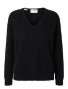 Selected Femme Slflulu New Ls Knit V-Neck B Noos Svart