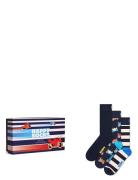 Happy Socks 3-Pack Navy Gift Set Marinblå