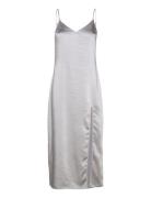 Mango Side-Slit Satin Dress Silver